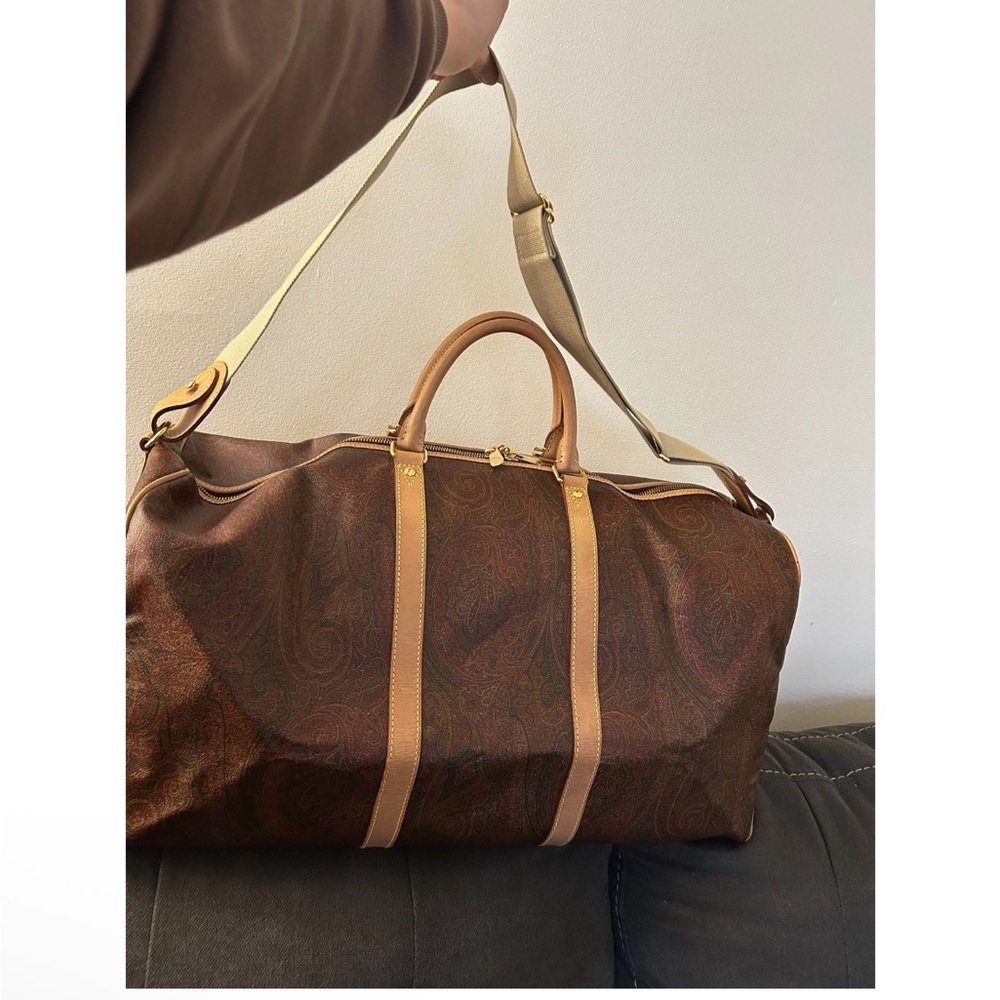 ETRO BOSTON RED PAISLEY Weekend Bag with Luggage Tag, Crossbody Strap, Clochette - Picture 12 of 15